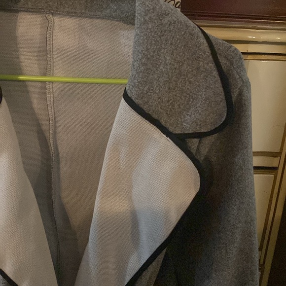 Shein, grey with contrast trim jacket, belted- trench style - Picture 5 of 7